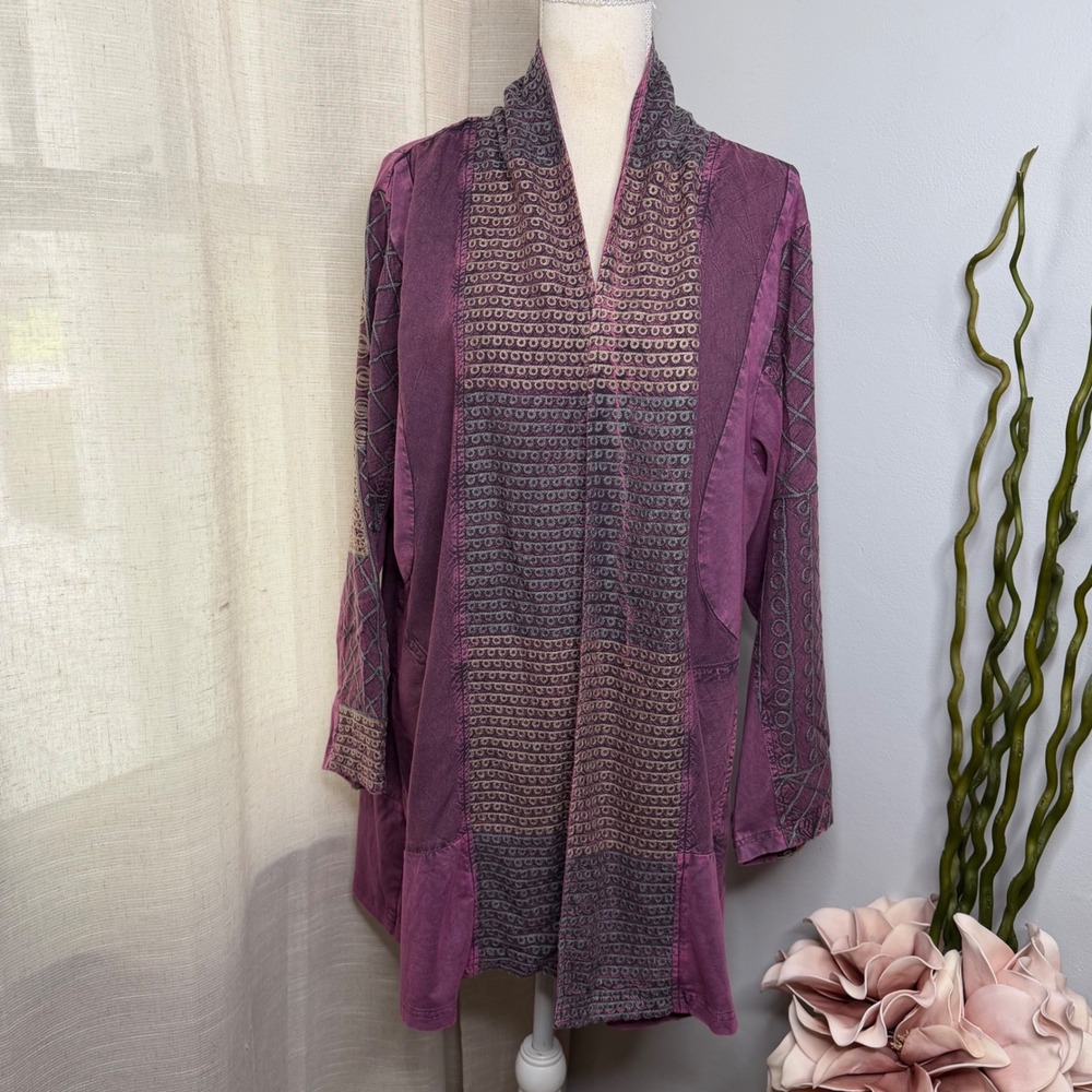 Parsley & Sage Cardigan Embroidered Pockets Lagenlook Artsy Open Front Womens 1X